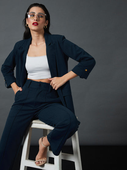 Airforce Blue Longline Front Open Blazer