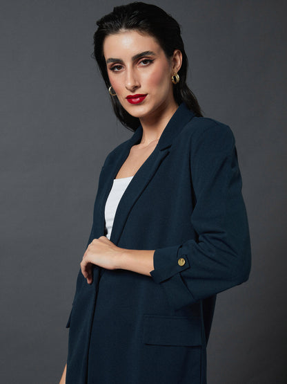 Airforce Blue Longline Front Open Blazer