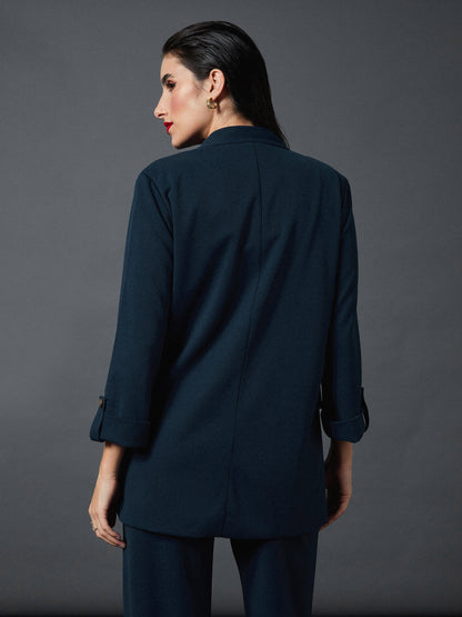 Airforce Blue Longline Front Open Blazer