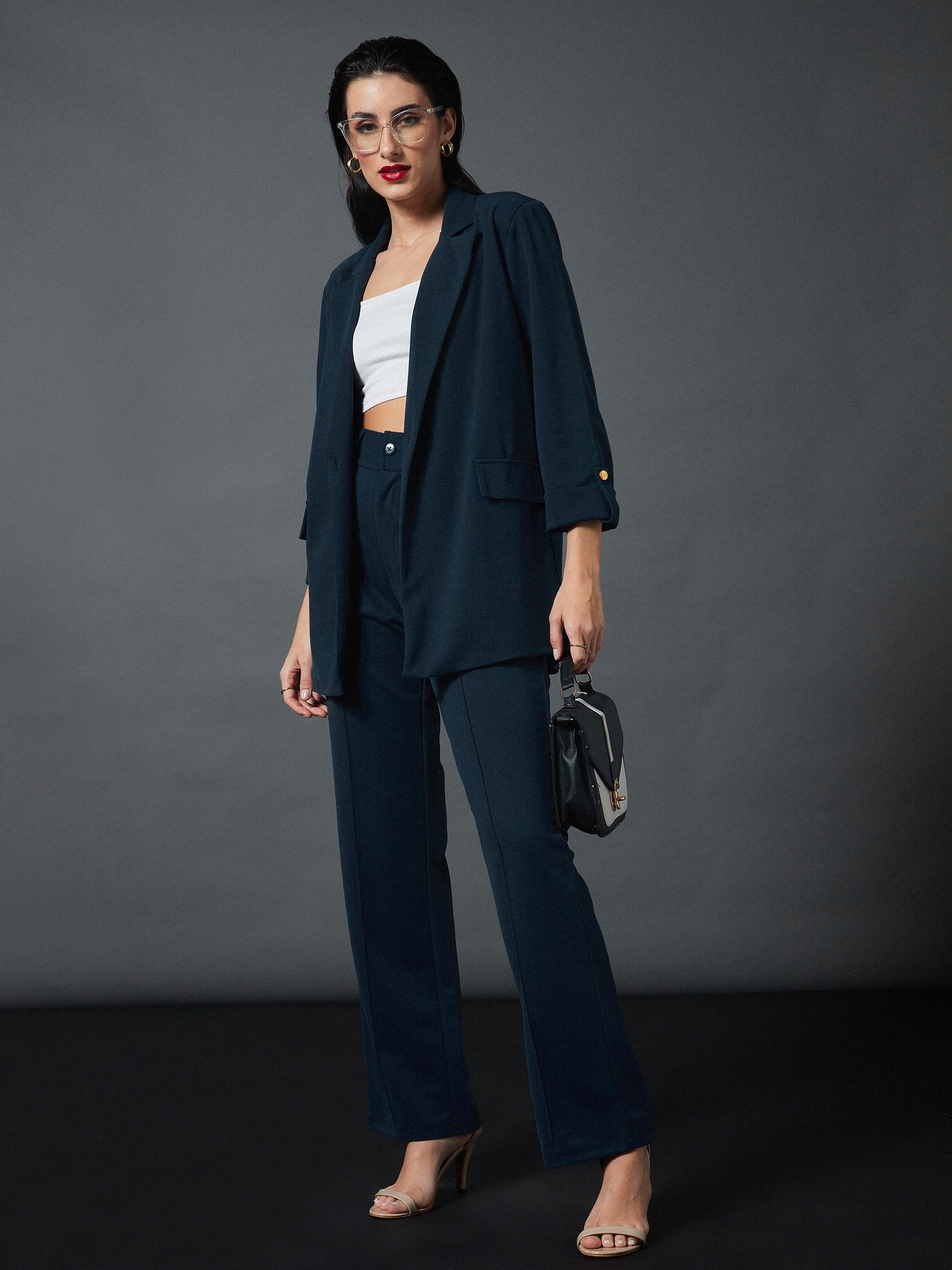Airforce Blue Longline Front Open Blazer