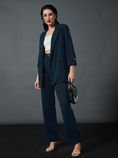 Airforce Blue Longline Front Open Blazer