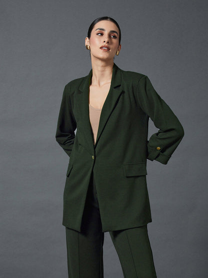 Olive Longline Front Open Blazer