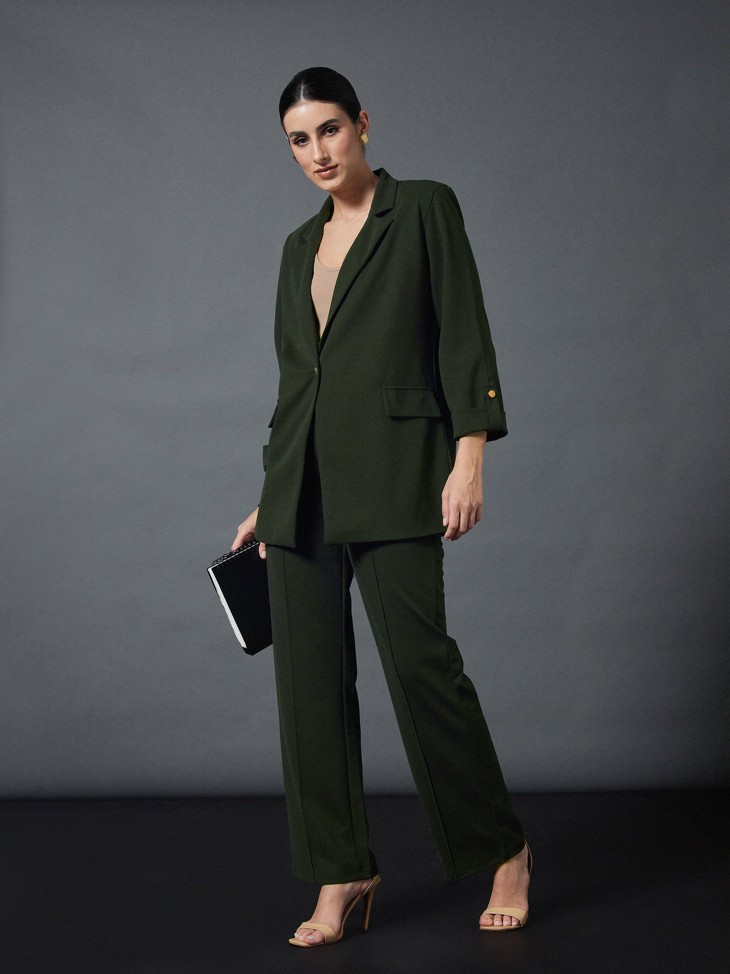 Olive Longline Front Open Blazer
