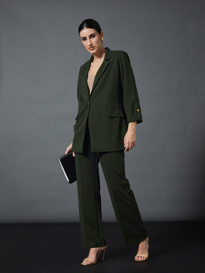 Olive Longline Front Open Blazer