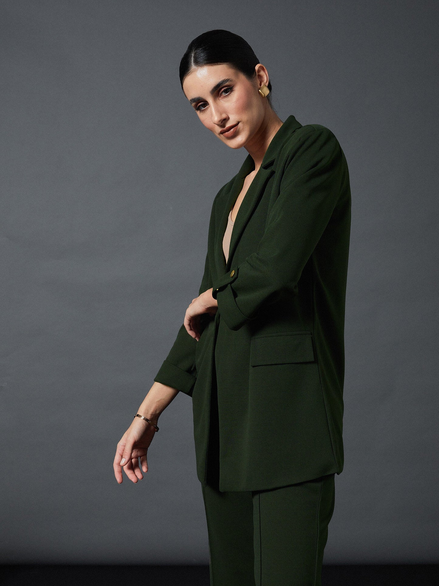 Olive Longline Front Open Blazer