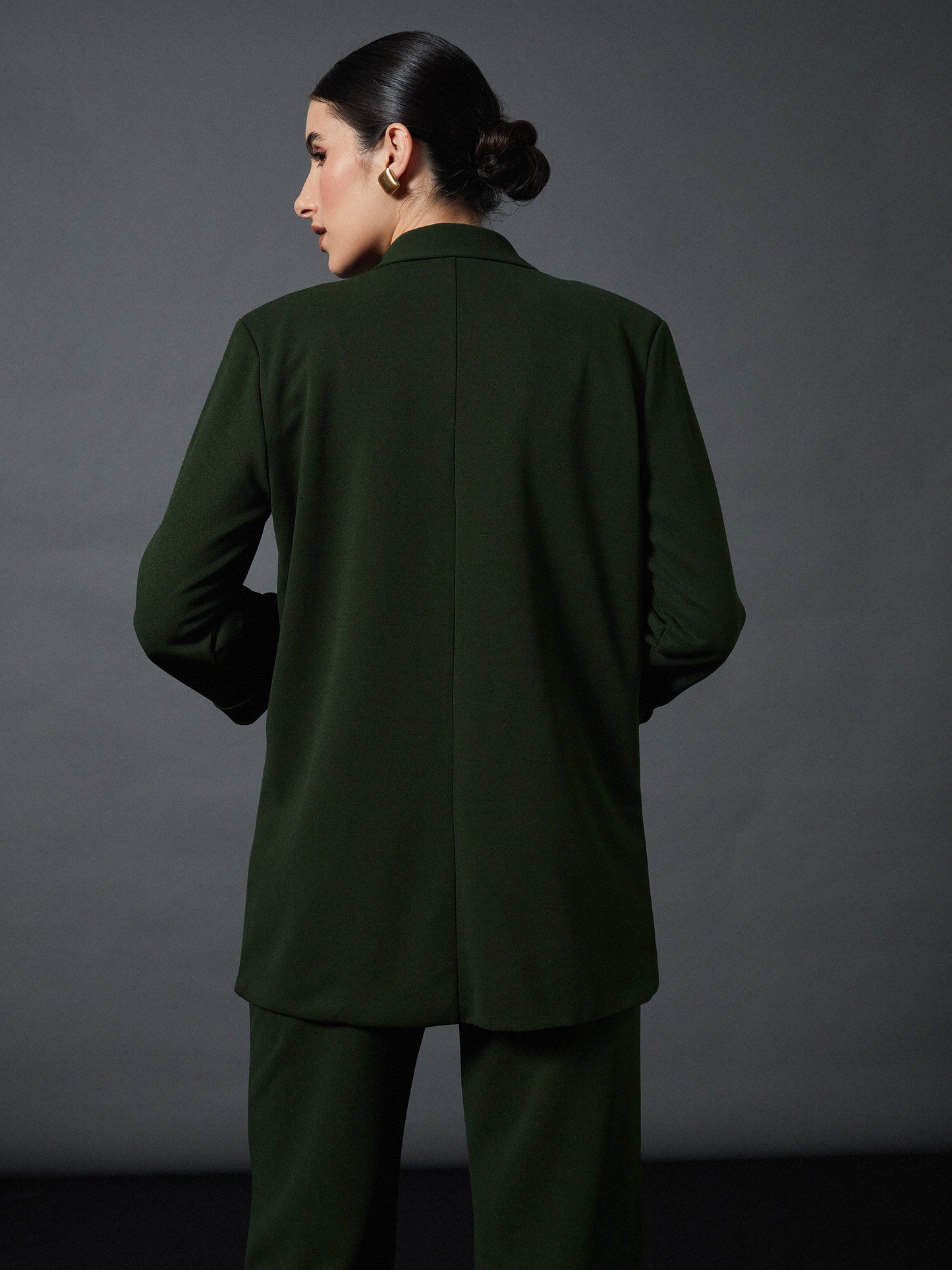 Olive Longline Front Open Blazer