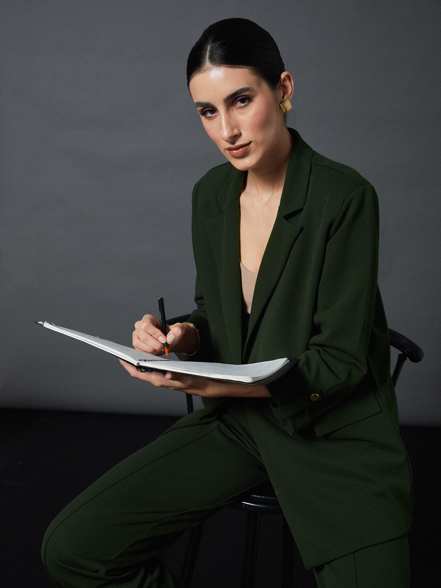 Olive Longline Front Open Blazer