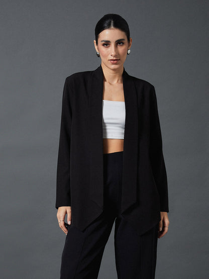 Women Black Shawl Collar Front Open Blazer