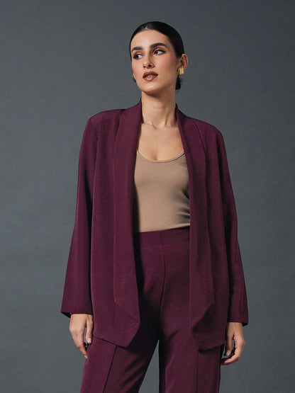 Maroon Shawl Collar Front Open Blazer