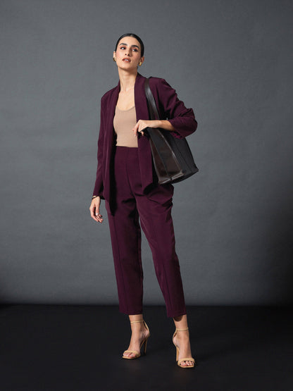 Maroon Shawl Collar Front Open Blazer