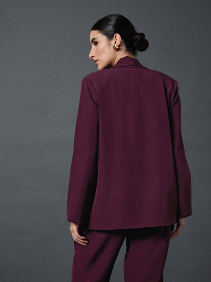 Maroon Shawl Collar Front Open Blazer