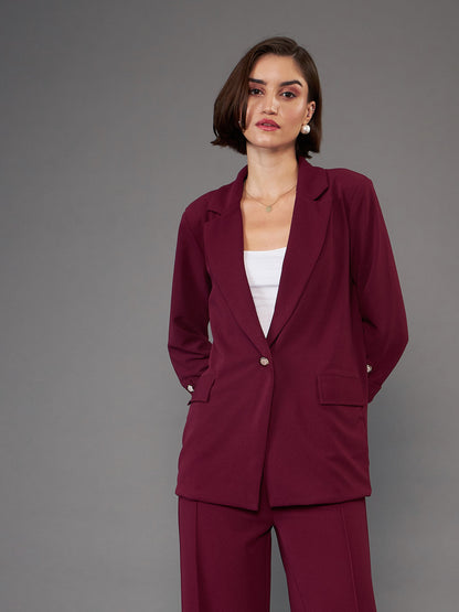Burgundy Front Button Blazer
