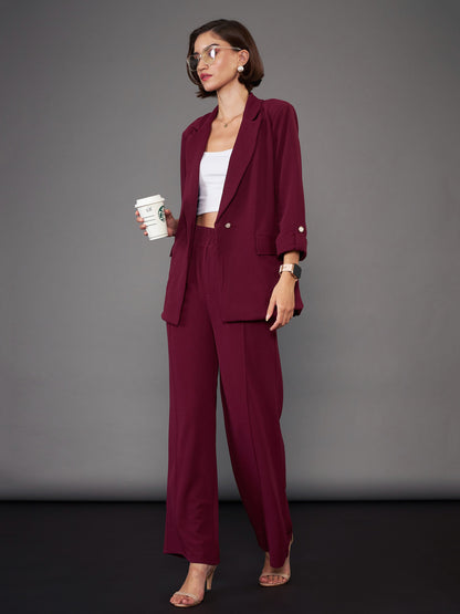 Burgundy Front Button Blazer