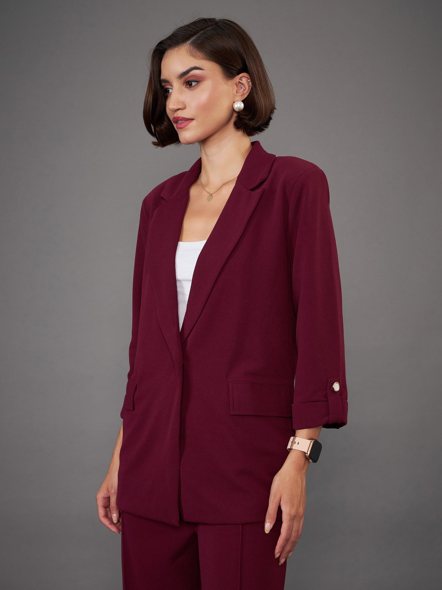Burgundy Front Button Blazer