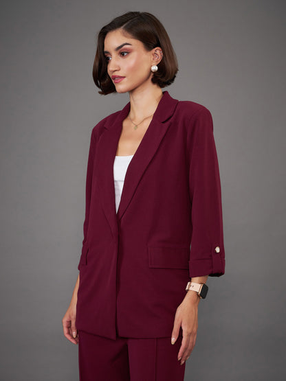 Burgundy Front Button Blazer