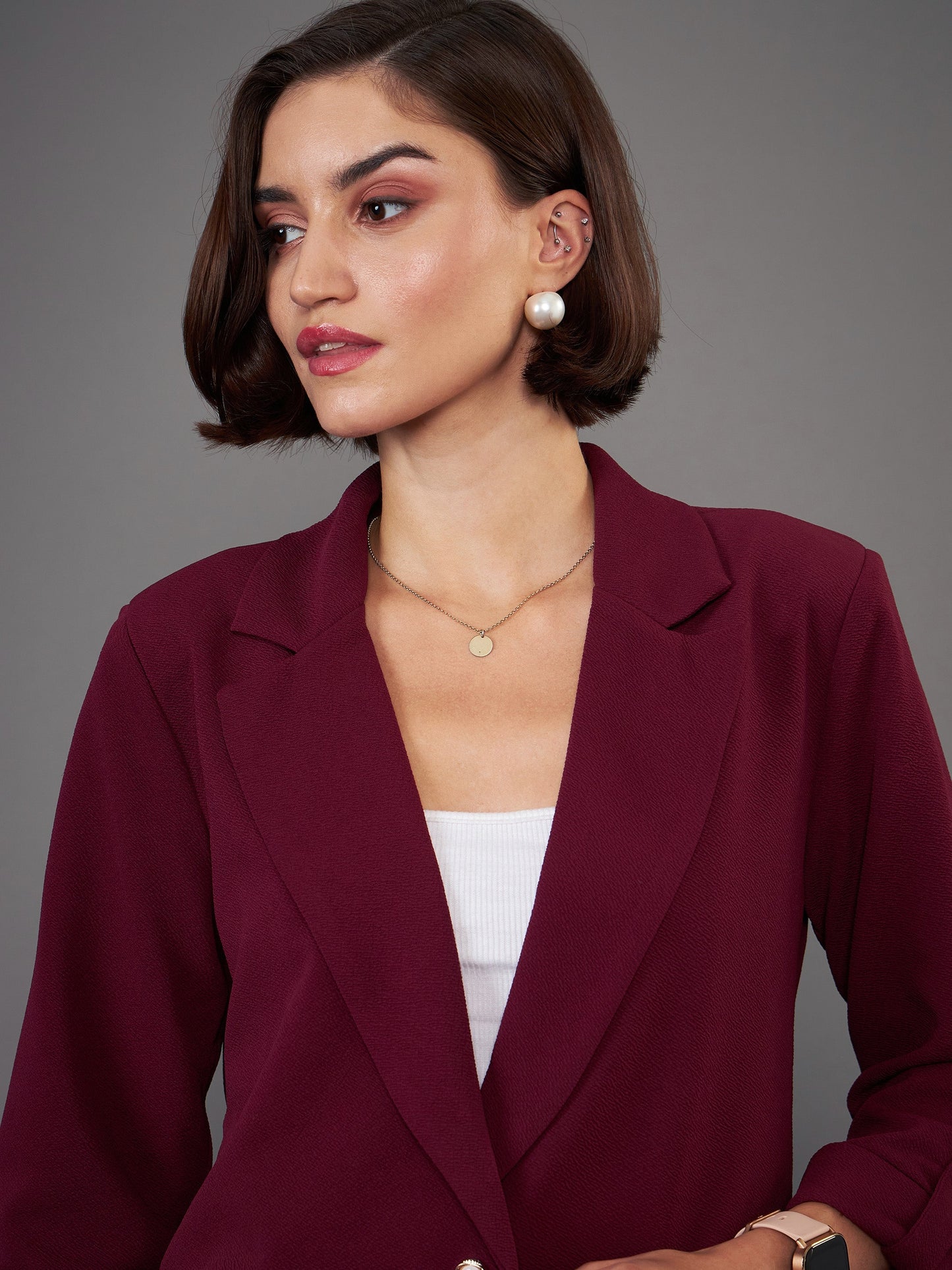 Burgundy Front Button Blazer