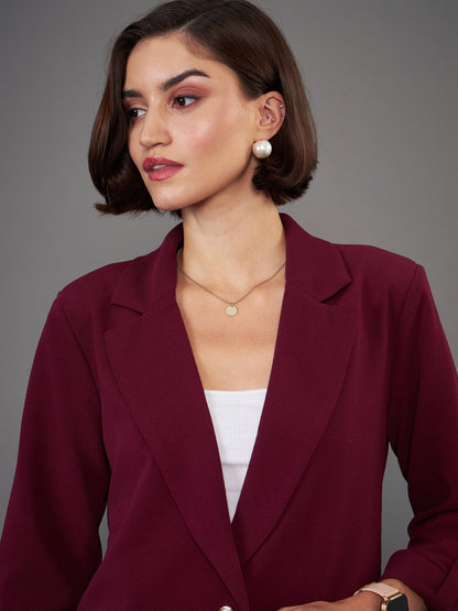 Burgundy Front Button Blazer