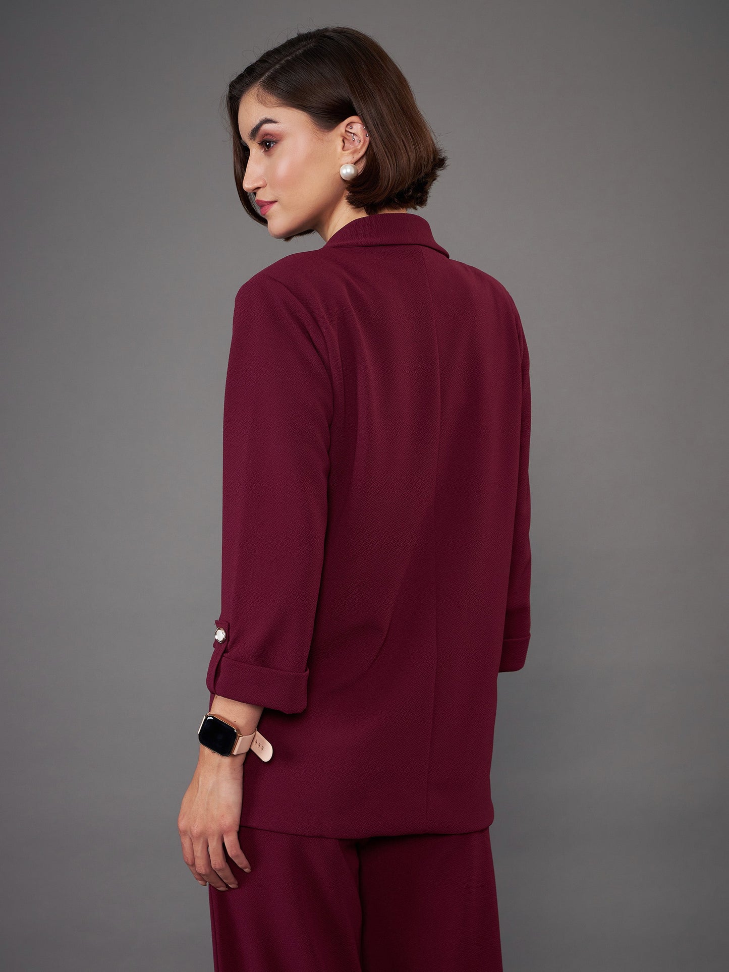 Burgundy Front Button Blazer
