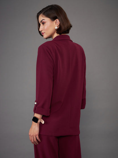 Burgundy Front Button Blazer