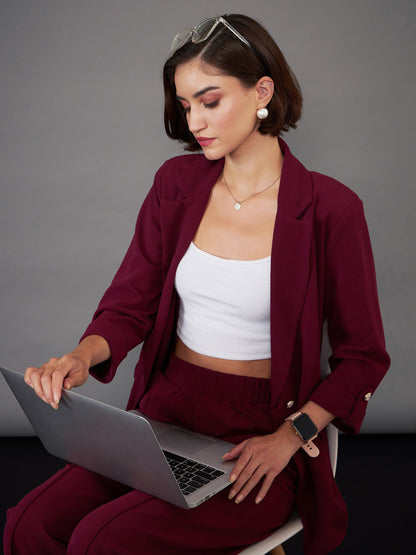 Burgundy Front Button Blazer