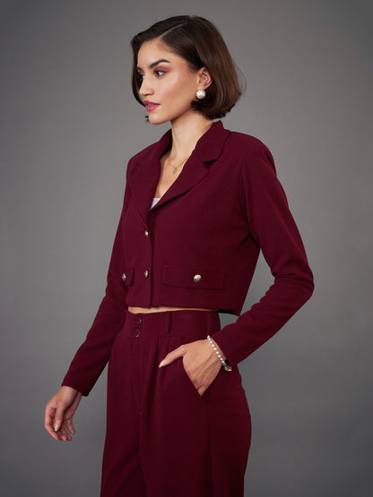 Burgundy Notch Collar Crop Blazer