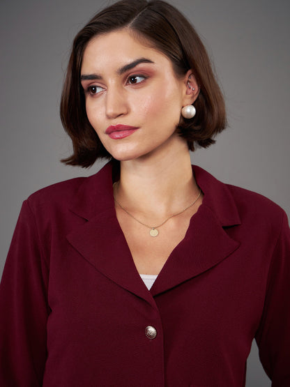 Burgundy Notch Collar Crop Blazer