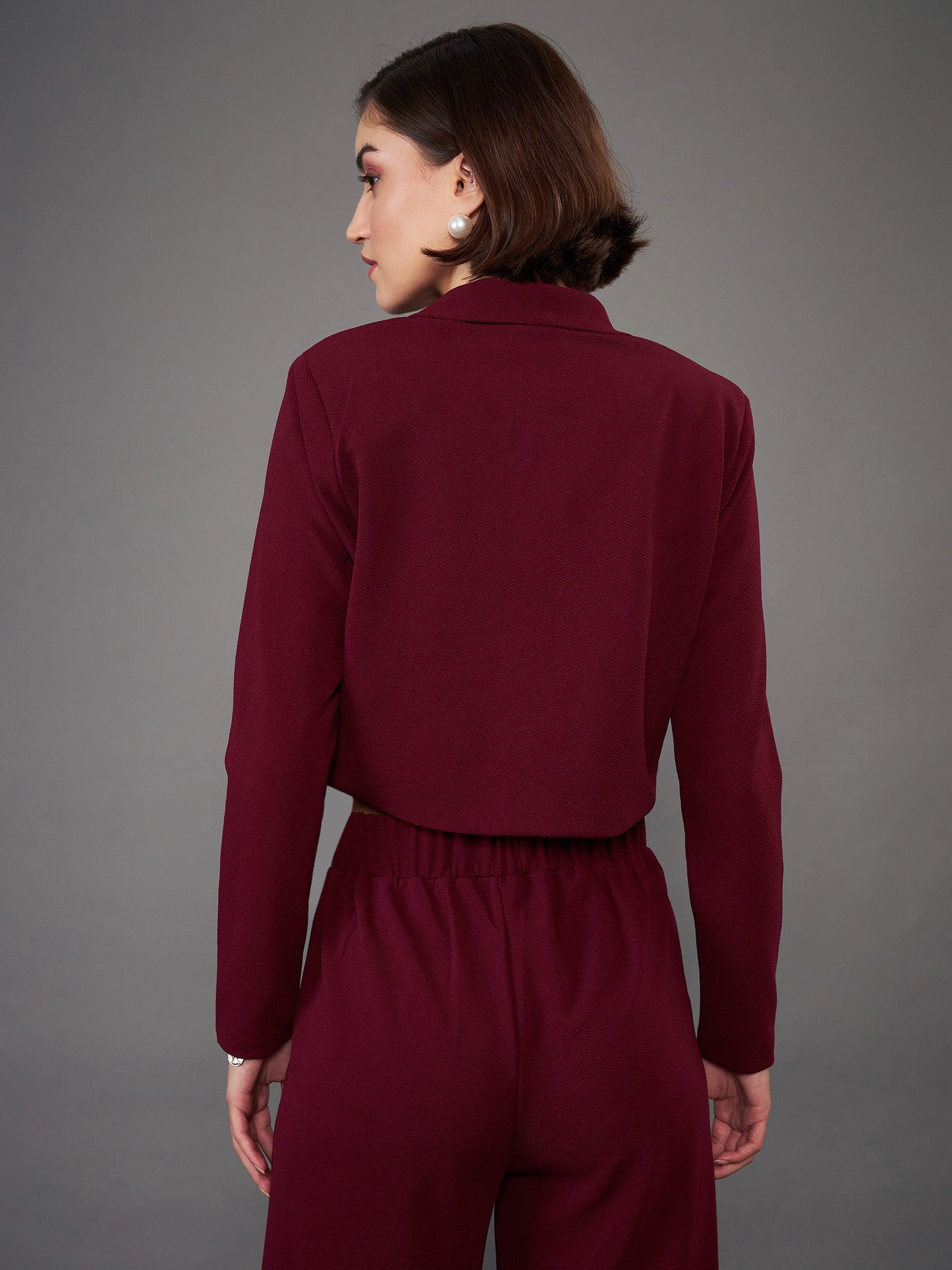 Burgundy Notch Collar Crop Blazer