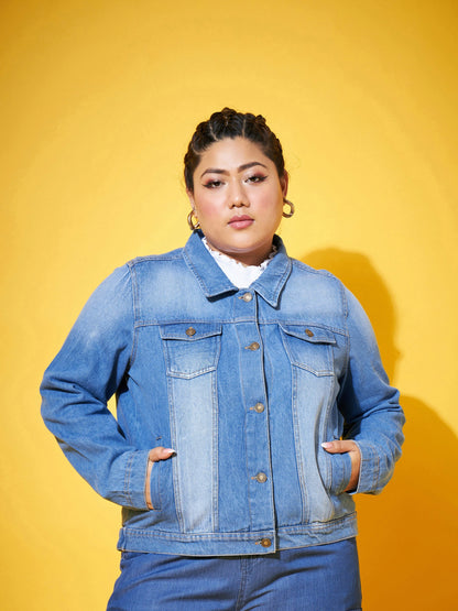 Ice Blue Washed Basic Denim Jacket