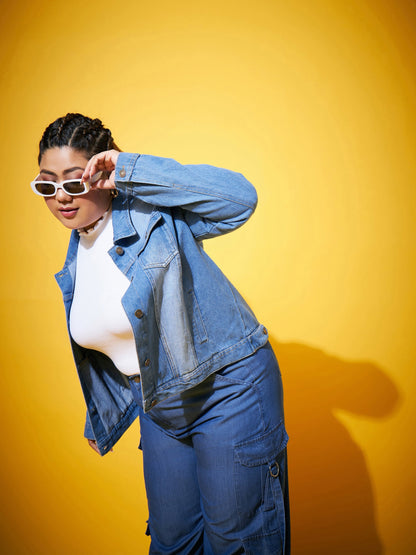 Ice Blue Washed Basic Denim Jacket