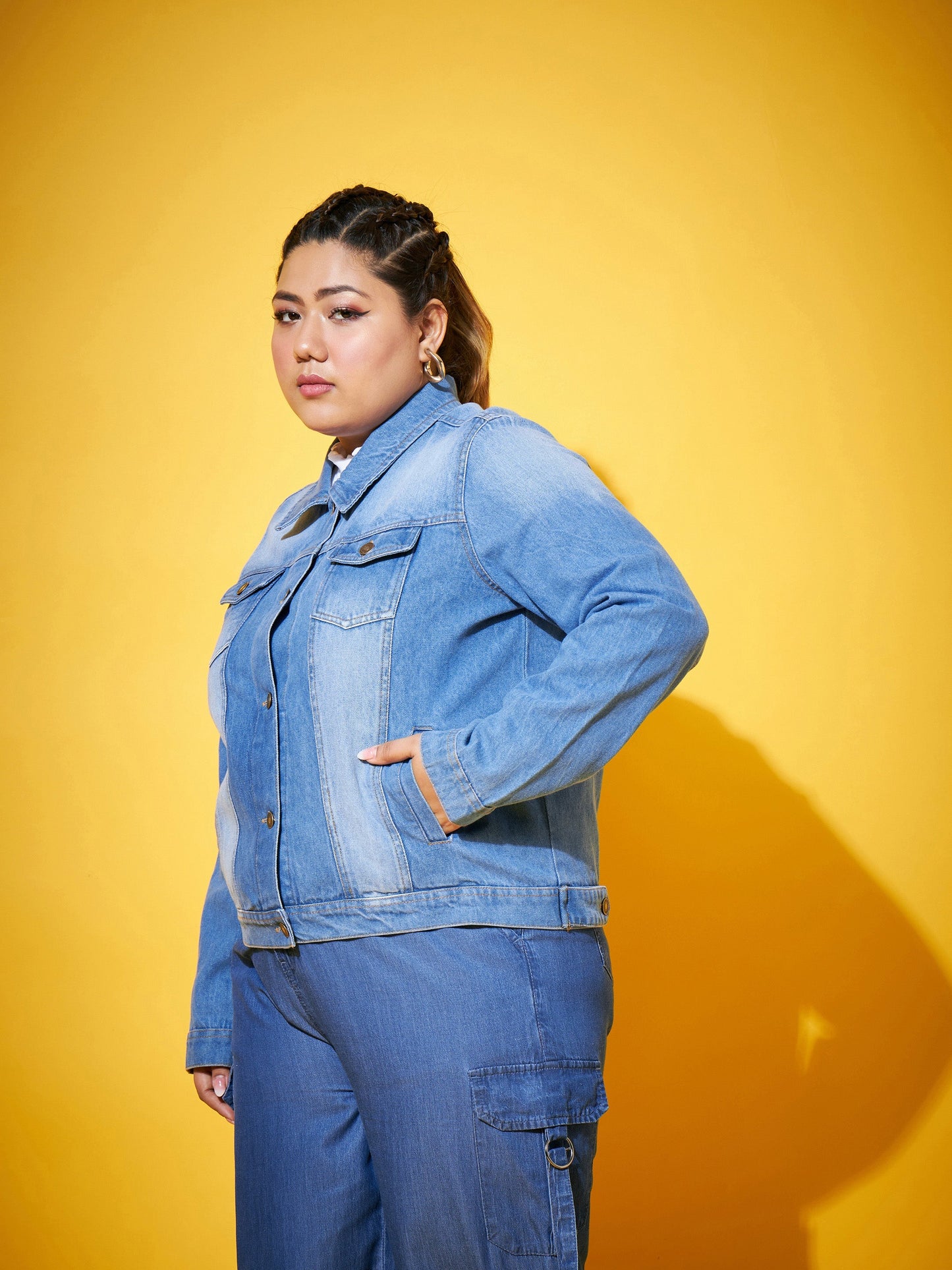 Ice Blue Washed Basic Denim Jacket