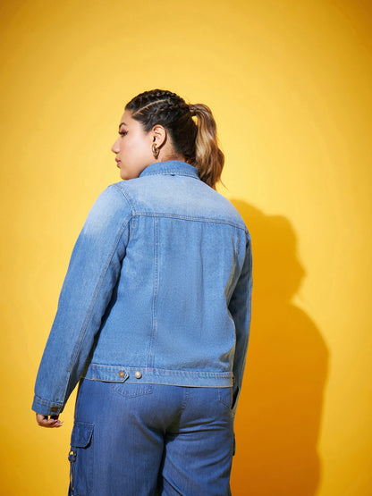 Ice Blue Washed Basic Denim Jacket