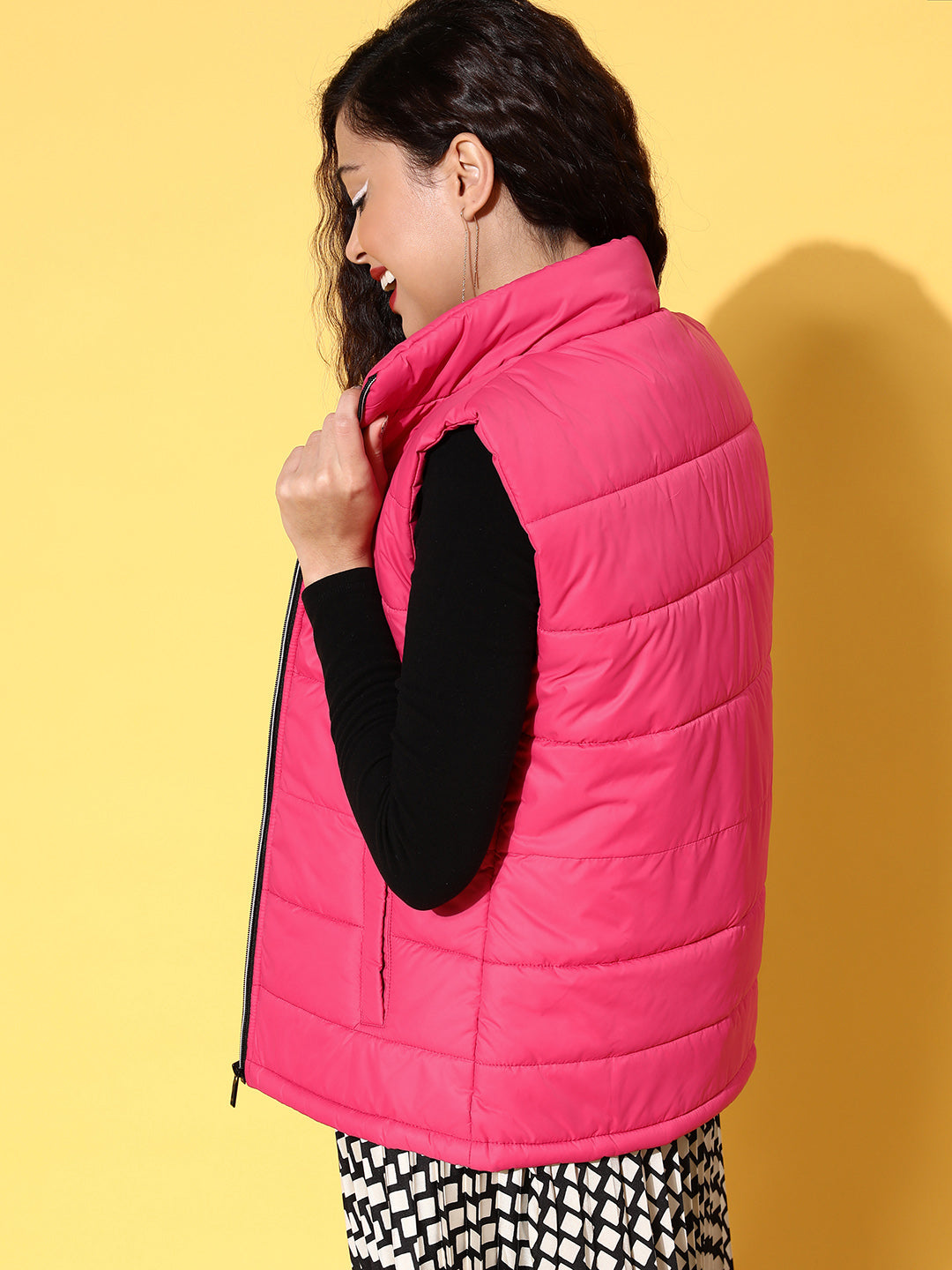 Fuchsia Quilted Sleeveless Puffer Jacket