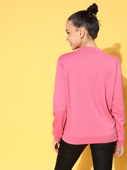 Pink Terry Smiley Patch Printed Varsity Jacket