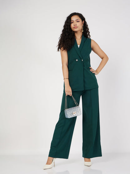 Emerald Double-Breast Sleeveless Longline Blazer