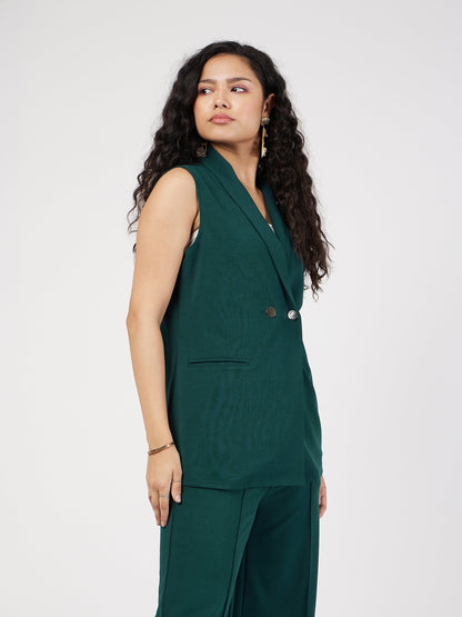 Emerald Double-Breast Sleeveless Longline Blazer