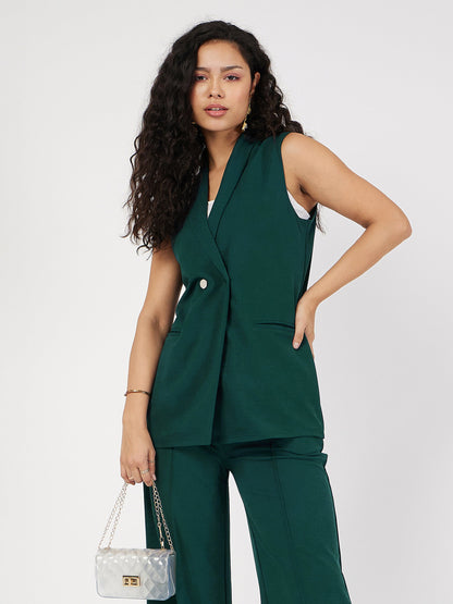 Emerald Double-Breast Sleeveless Longline Blazer