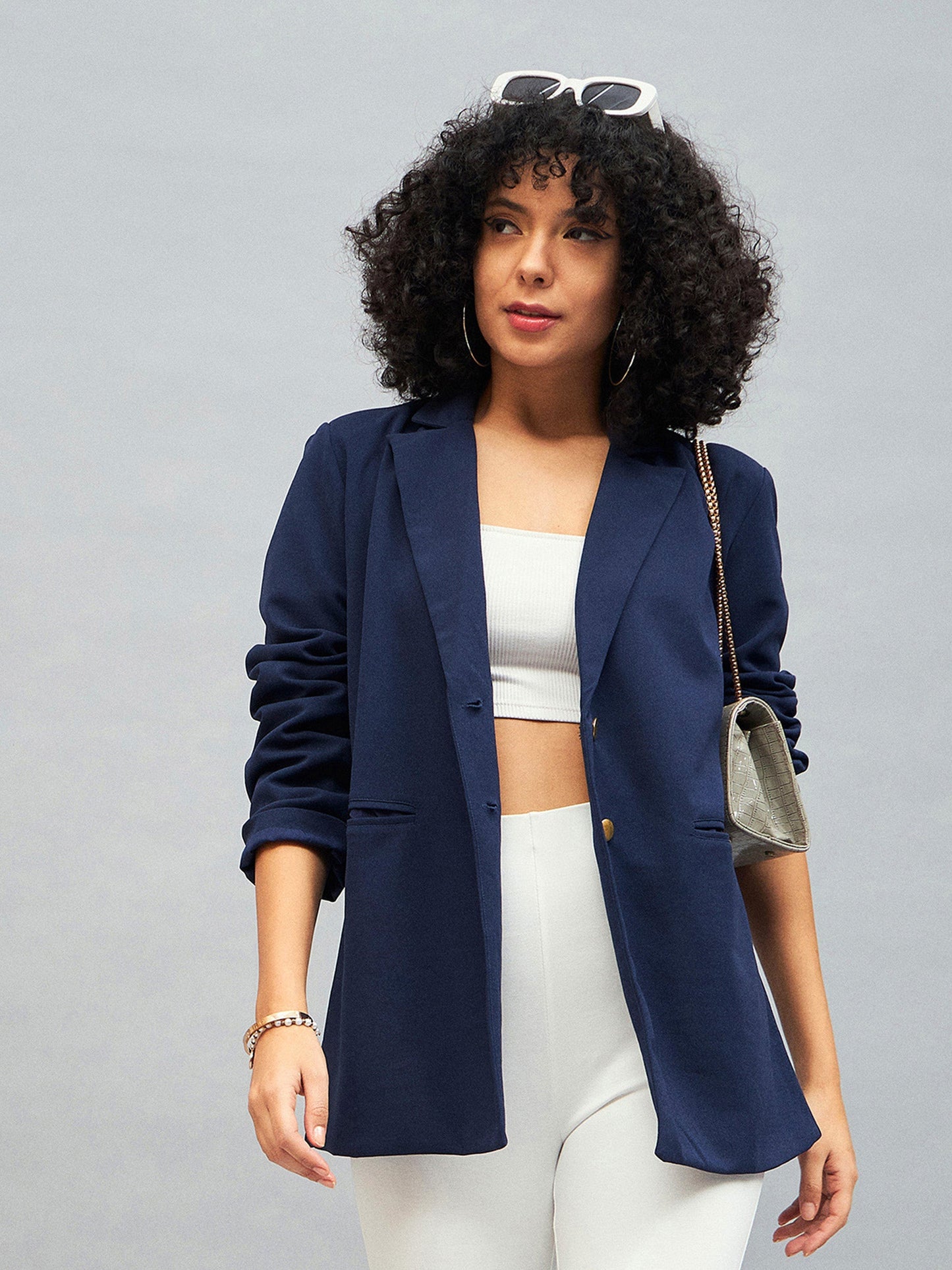 Navy Notch Collar Blazer