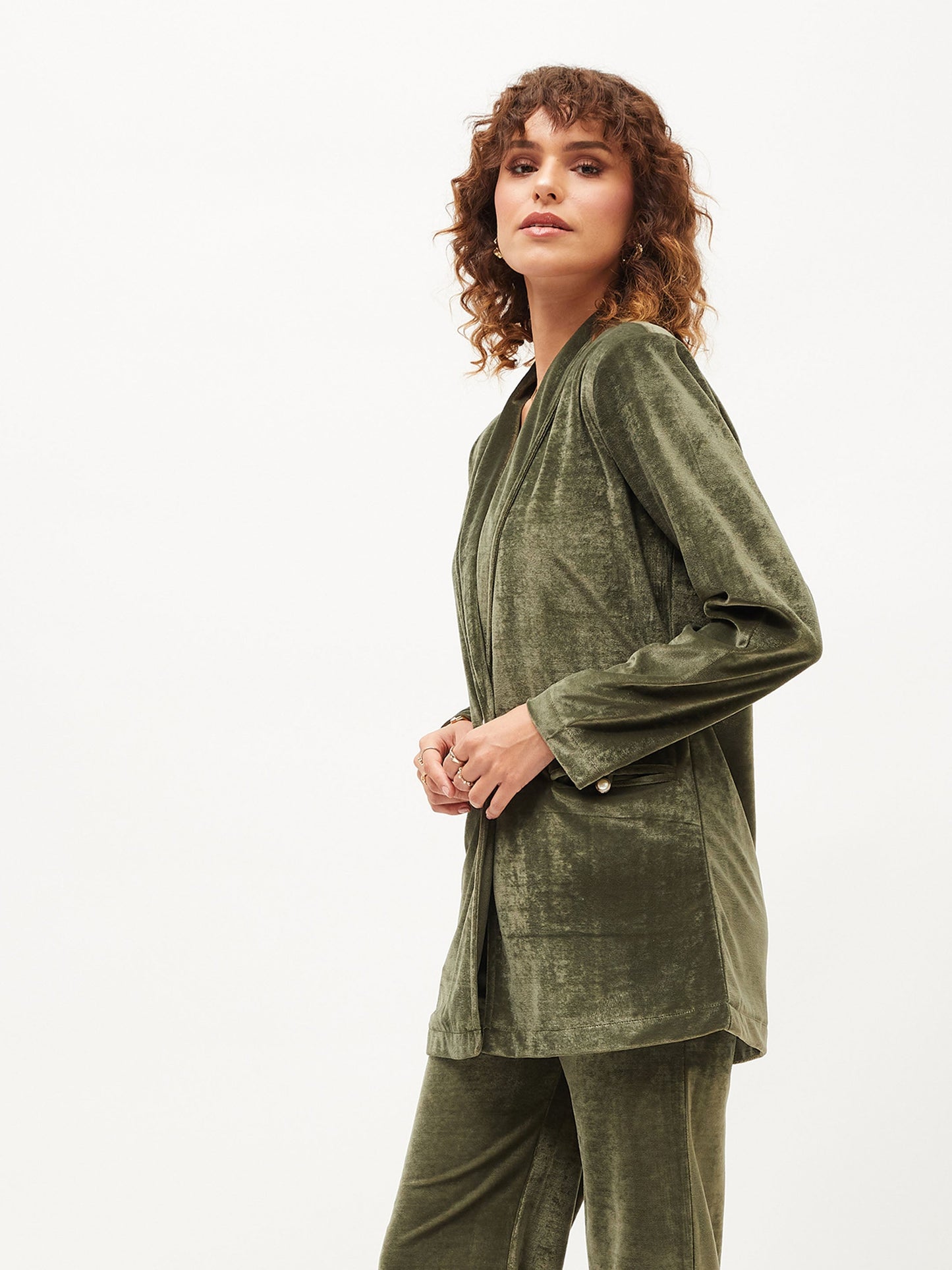 Olive Velvet Shawl Collar Blazer