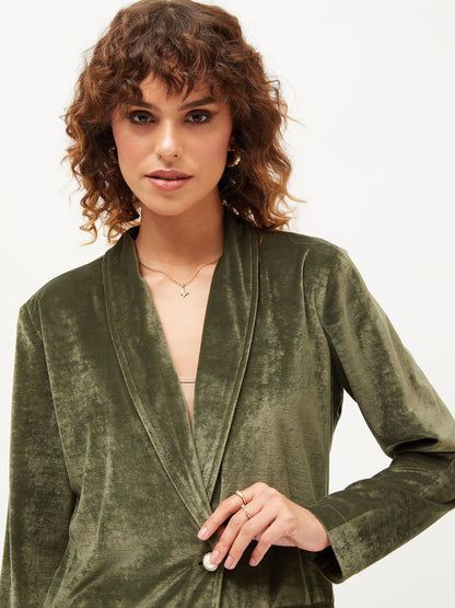 Olive Velvet Shawl Collar Blazer
