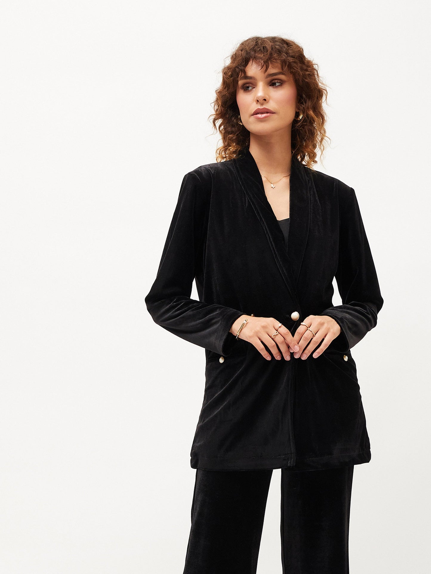 Black Velvet Shawl Collar Blazer