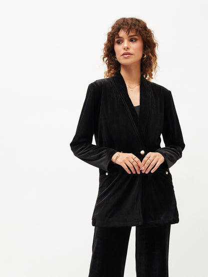 Black Velvet Shawl Collar Blazer