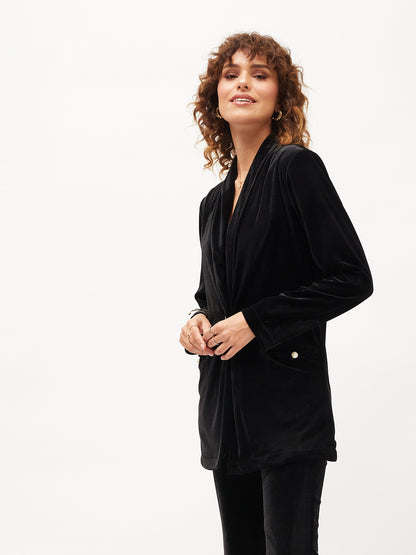 Black Velvet Shawl Collar Blazer