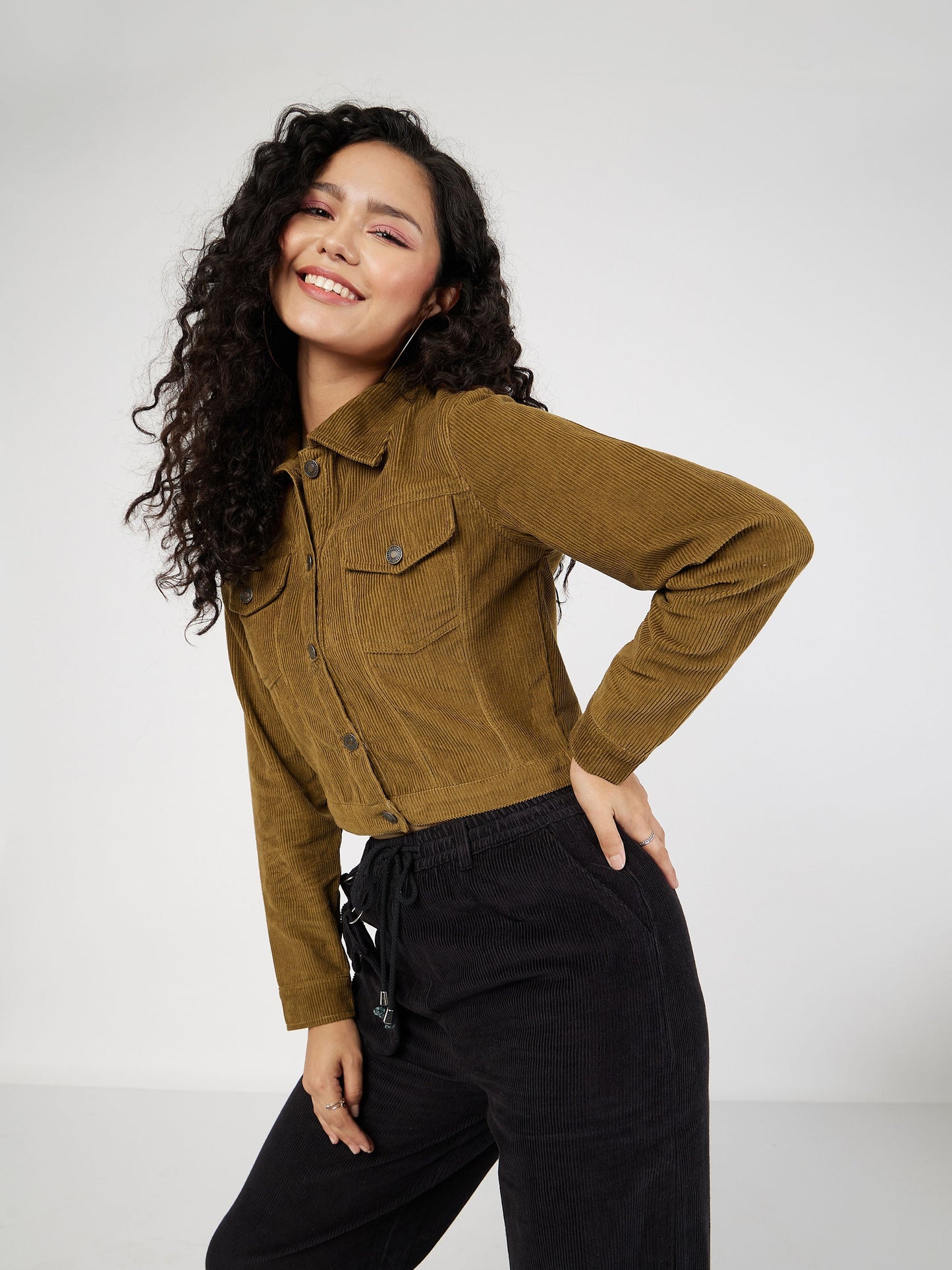 Women Beige Corduroy Boxy Jacket