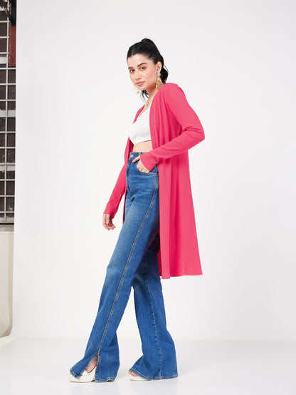 Women Magenta Rib Front Open Shrug