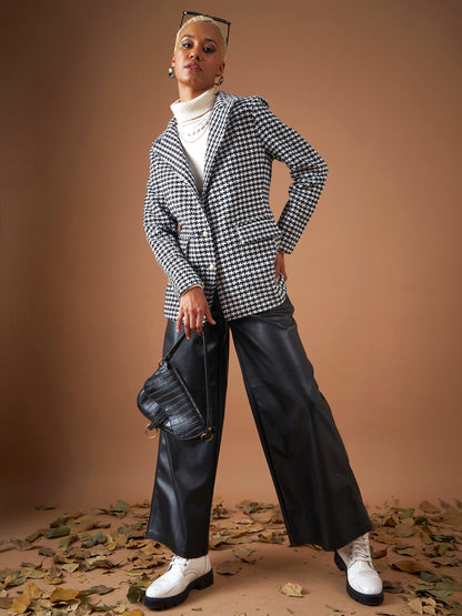 Black Geo Jacquard Tweed Double Breasted Blazer