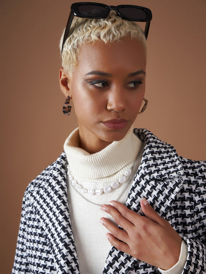 Black Geo Jacquard Tweed Double Breasted Blazer