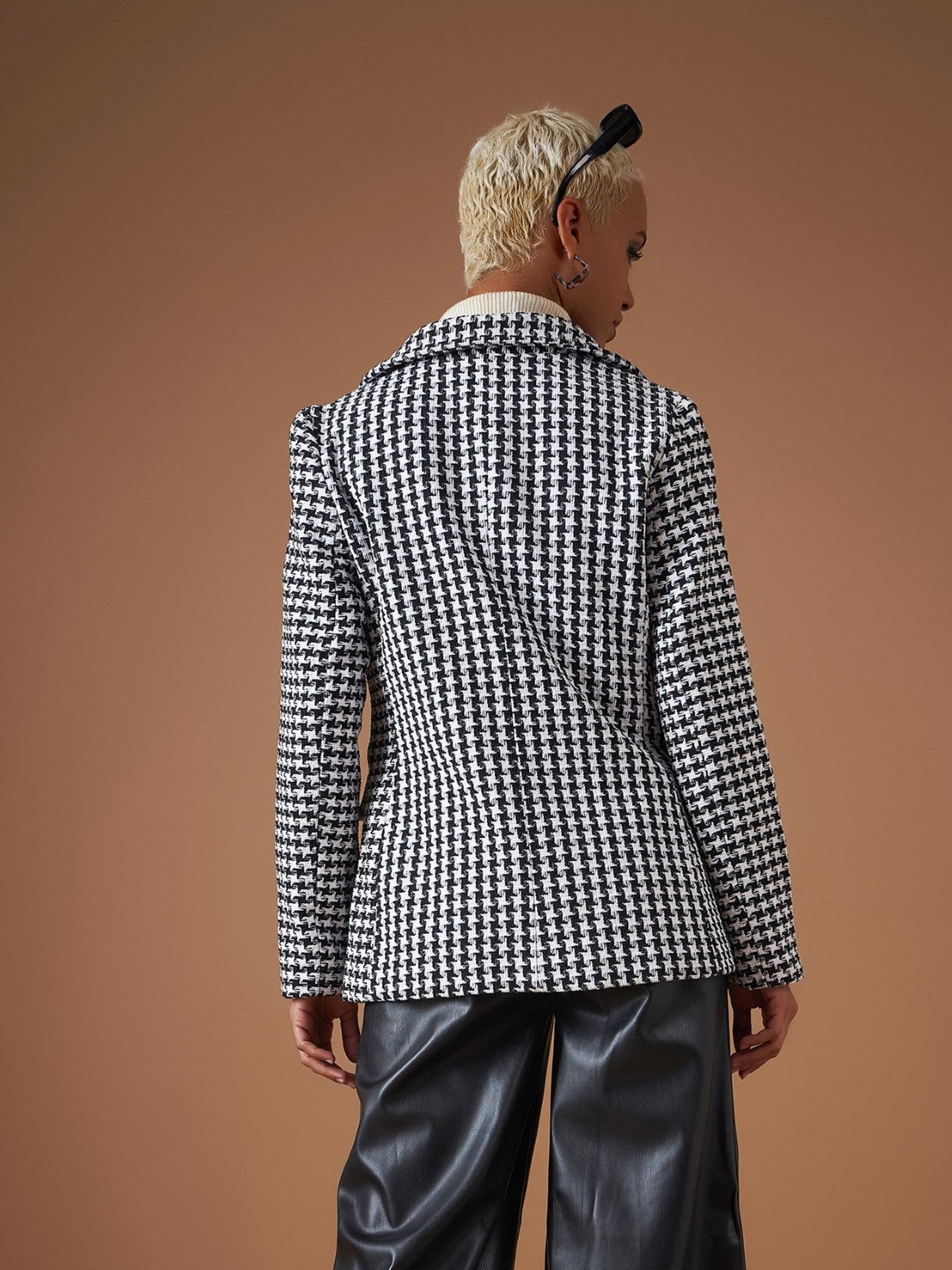 Black Geo Jacquard Tweed Double Breasted Blazer