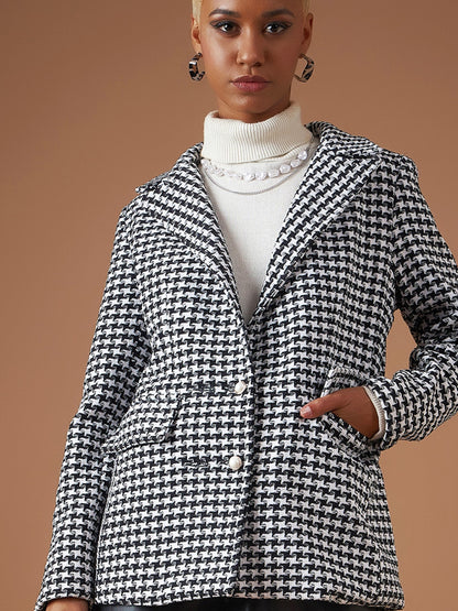 Black Geo Jacquard Tweed Double Breasted Blazer