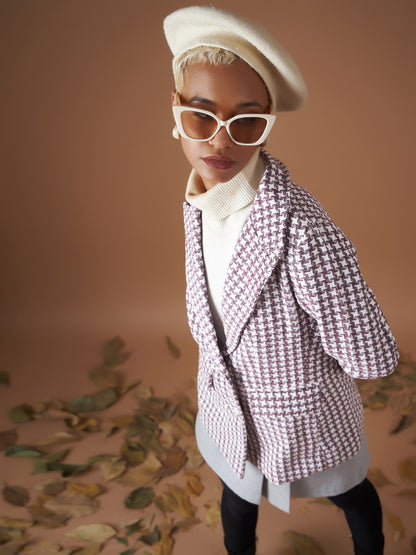 Burgundy Geo Jacquard Tweed Double Breasted Blazer