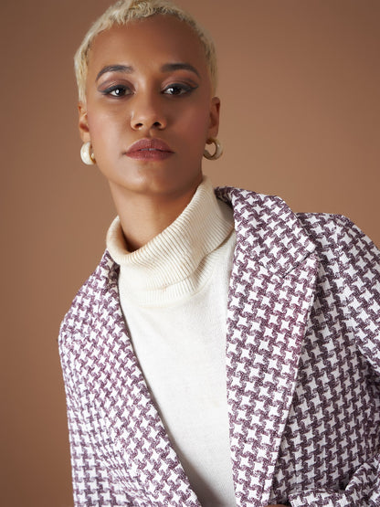 Burgundy Geo Jacquard Tweed Double Breasted Blazer